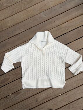 Women's Cream Cable-Knit Polo Sweater